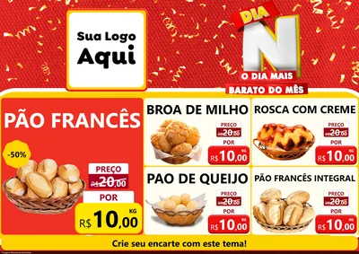 Modelo de Encarte para Encarte A4 Horizontal com o tema Dia N o Dia Mais Barato do Mês para Padaria