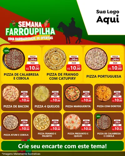 Modelo de Rede Social para Feed Instagram com o tema Semana Farroupilha - Uma Barbaridade de Ofertas para Pizzaria