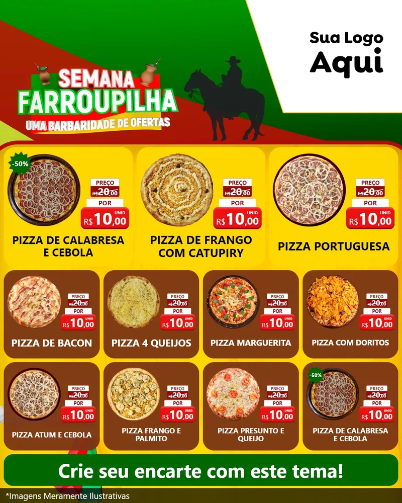 Modelo de Rede Social para Feed Instagram com o tema Semana Farroupilha - Uma Barbaridade de Ofertas para Pizzaria
