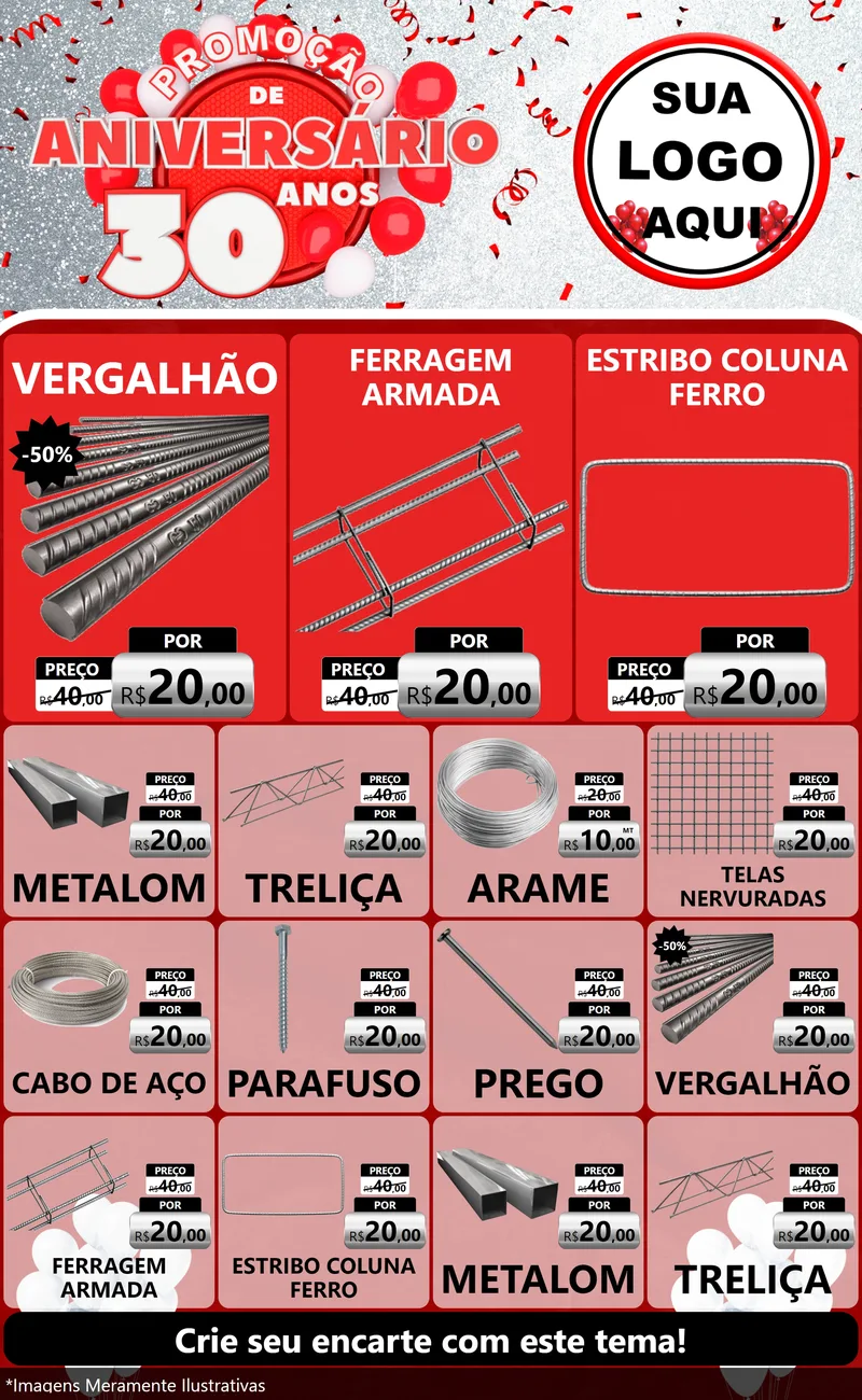 Modelo de Encarte para Encarte Grande com o tema Promoção de Aniversário - 30 Anos para Ferragens