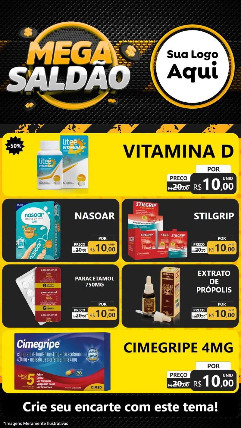Modelo de TV para TV Vertical com o tema Mega Saldão para Farmácia