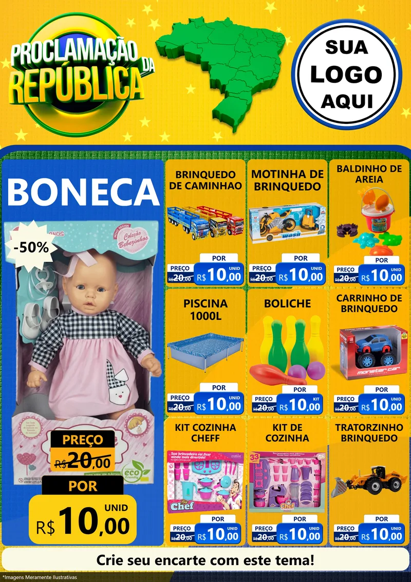 Modelo de Encarte para Encarte A4 Vertical com o tema Proclamação da República para Brinquedos