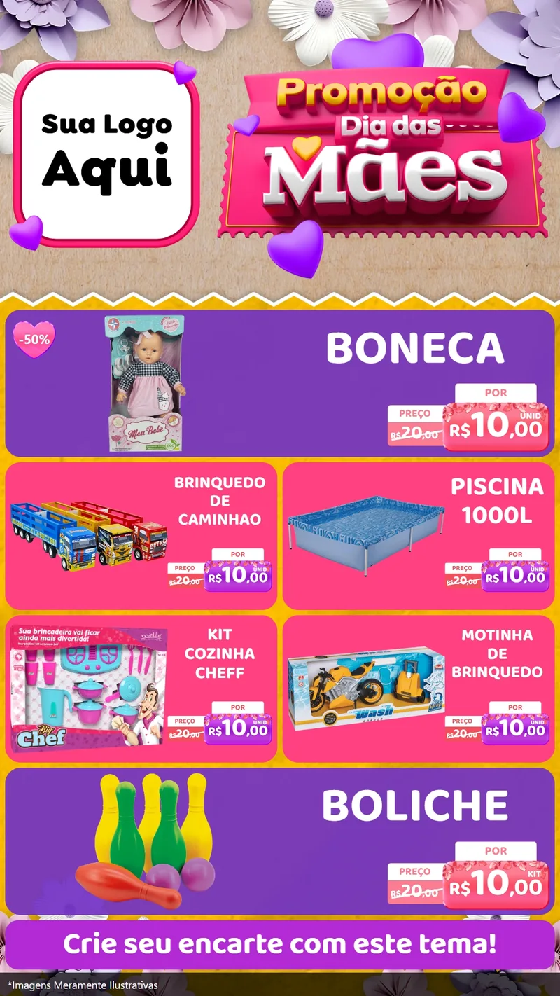Modelo de TV para TV Vertical com o tema Promoção Dia das Mães para Brinquedos