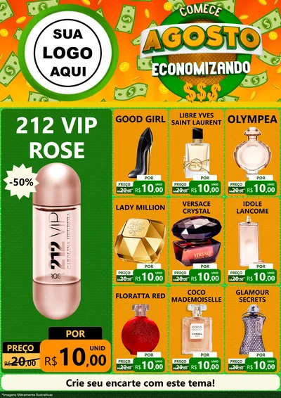 Modelo de Encarte para Encarte A4 Vertical com o tema Comece Agosto Economizando para Perfumes