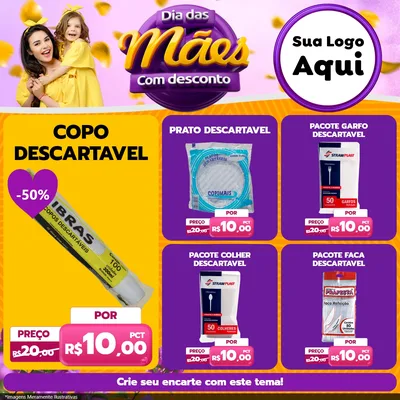 Modelo de Rede Social para Feed Facebook com o tema Dia das Mães com Desconto para Embalagens