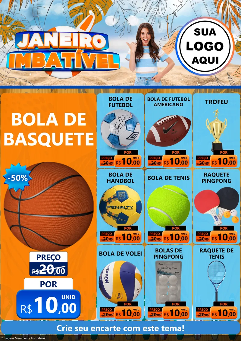 Modelo de Encarte para Encarte A4 Vertical com o tema Janeiro Imbatível para Artigos Esportivos