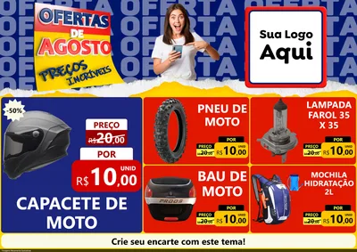 Modelo de Encarte para Encarte A4 Horizontal com o tema Ofertas de Agosto - Preços Incríveis para Moto peças