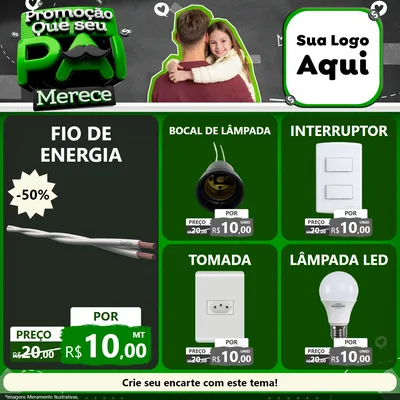Modelo de Rede Social para Feed Facebook com o tema Promoção Que seu Pai Merece para Materiais Elétricos