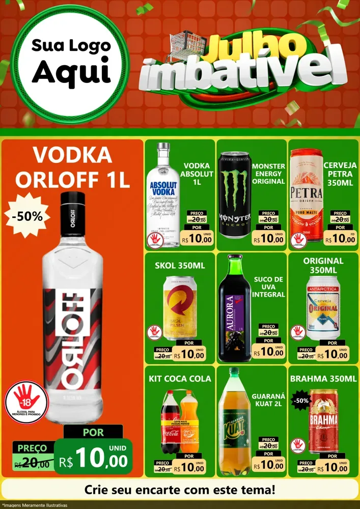 Modelo de Encarte para Encarte A4 Vertical com o tema Julho Imbatível para Distribuidora de bebidas