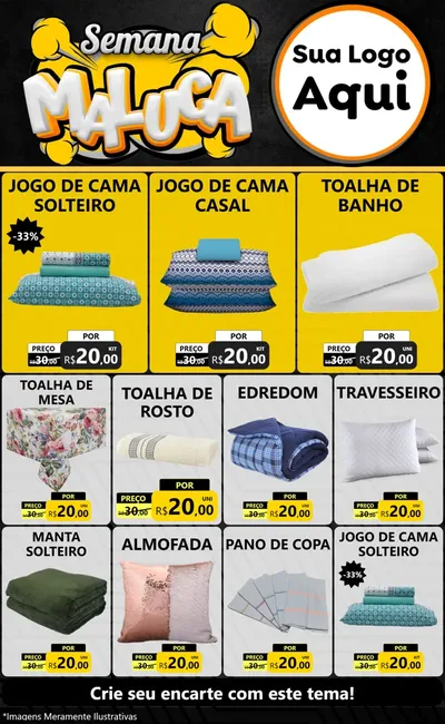 Modelo de Encarte para Encarte Grande com o tema Semana Maluca para Cama, Mesa e Banho