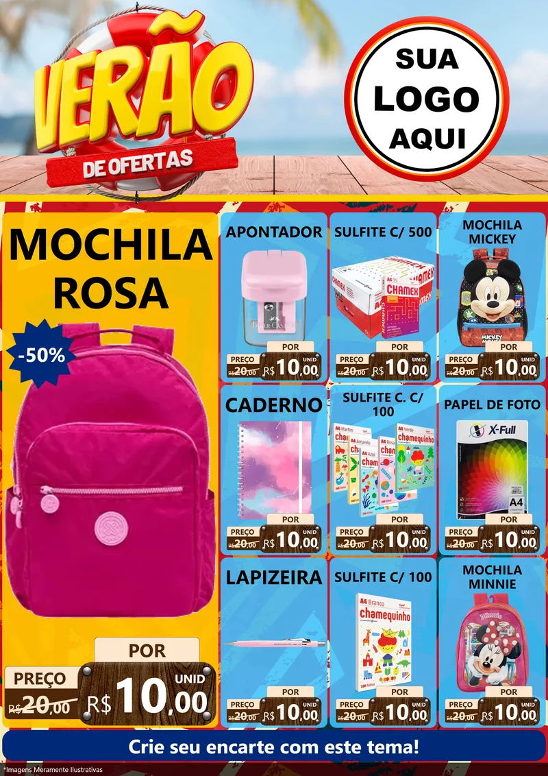 Modelo de Encarte para Encarte A4 Vertical com o tema Verão de Ofertas para Papelaria