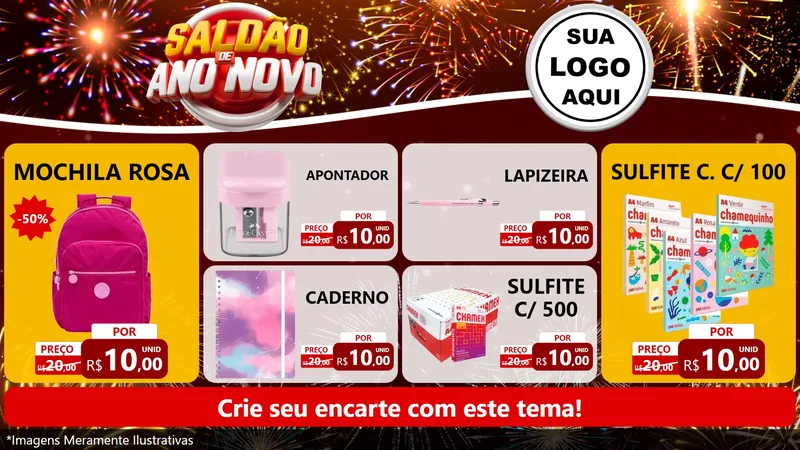 Modelo de TV para TV Horizontal com o tema Saldão de Ano Novo para Papelaria
