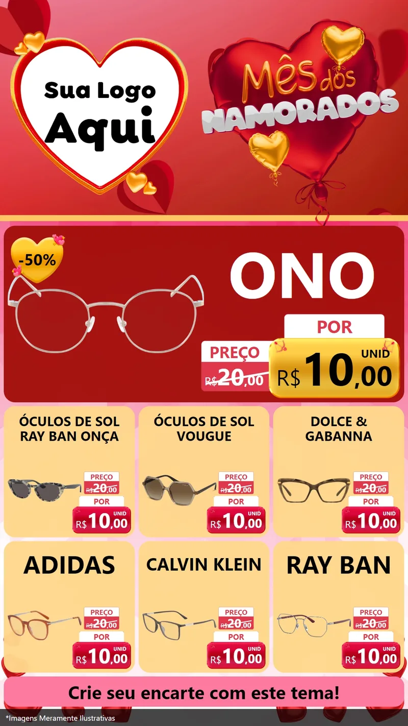 Modelo de Rede Social para Stories com o tema Mês dos Namorados para Óticas