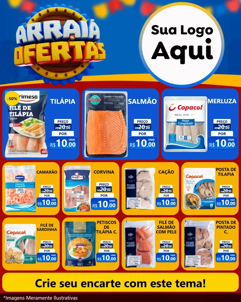 Modelo de Rede Social para Feed Instagram com o tema Arraiá de Ofertas - Junina para Peixaria