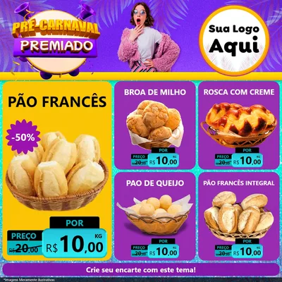 Modelo de Rede Social para Feed Facebook com o tema Pré-Carnaval Premiado para Padaria