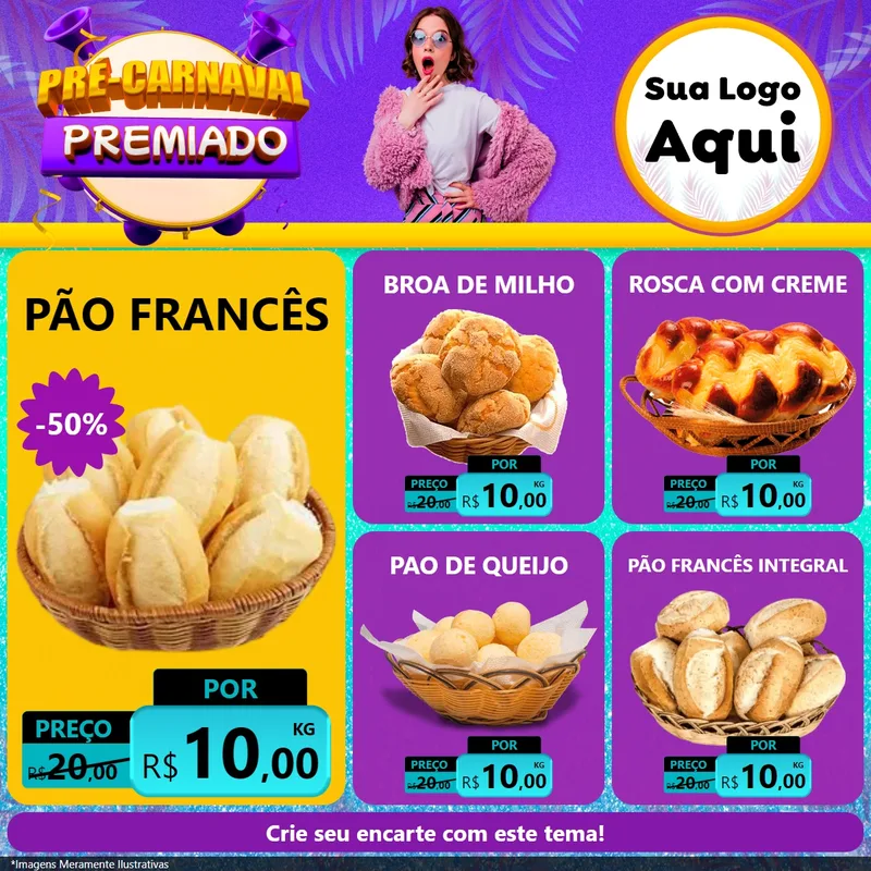 Modelo de Rede Social para Feed Facebook com o tema Pré-Carnaval Premiado para Padaria