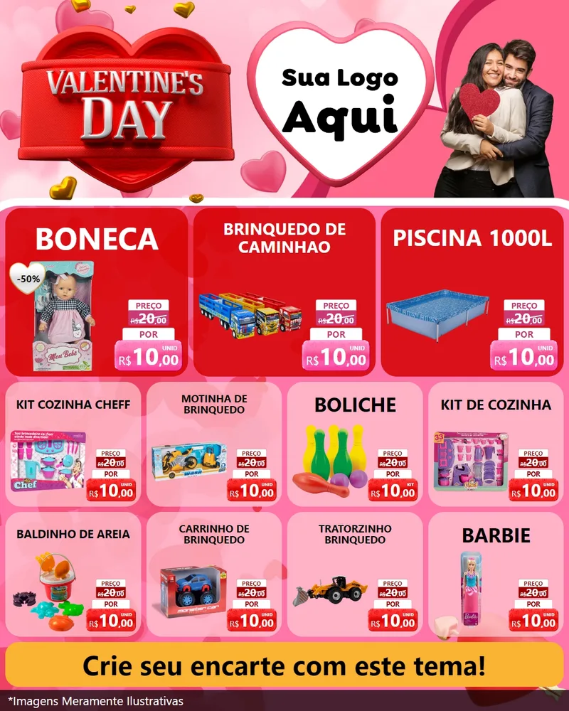 Modelo de Rede Social para Feed Instagram com o tema Valentine's Day para Brinquedos