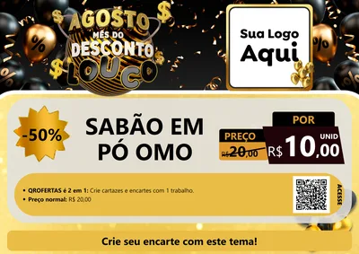 Modelo de Cartaz para Cartaz A4 Horizontal com o tema Agosto Mês do Desconto Louco para Produtos de Limpeza