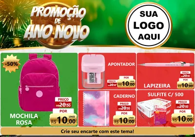 Modelo de Encarte para Encarte A4 Horizontal com o tema Promoção de Ano Novo para Papelaria