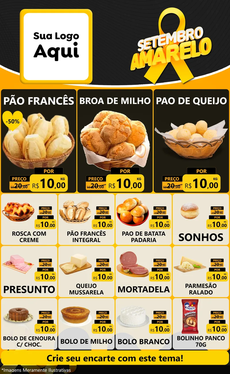 Modelo de Encarte para Encarte Grande com o tema Setembro Amarelo para Padaria