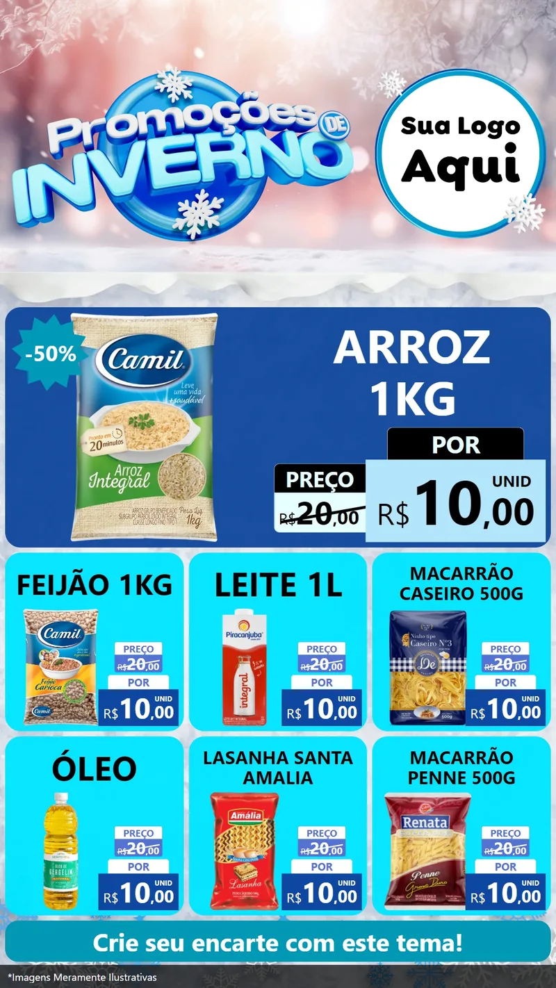 Modelo de Rede Social para Stories com o tema Promoções de Inverno para Supermercado