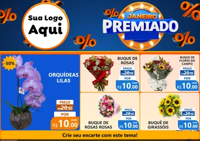 Modelo de Encarte para Encarte A4 Horizontal com o tema Janeiro Premiado para Floricultura e jardim