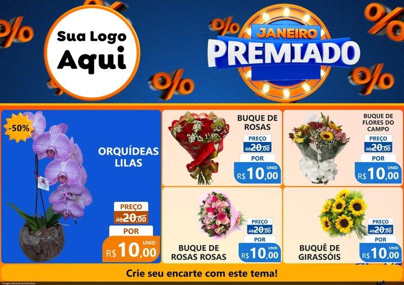 Modelo de Encarte para Encarte A4 Horizontal com o tema Janeiro Premiado para Floricultura e jardim
