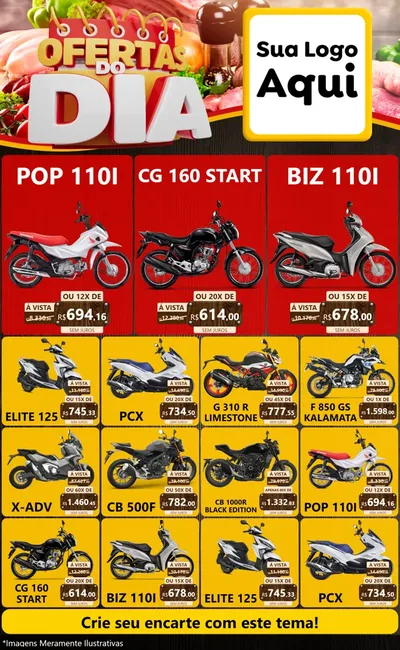 Modelo de Encarte para Encarte Grande com o tema Ofertas do Dia para Concessionaria de Motos