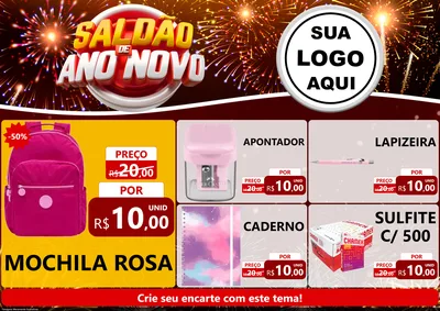 Modelo de Encarte para Encarte A4 Horizontal com o tema Saldão de Ano Novo para Papelaria