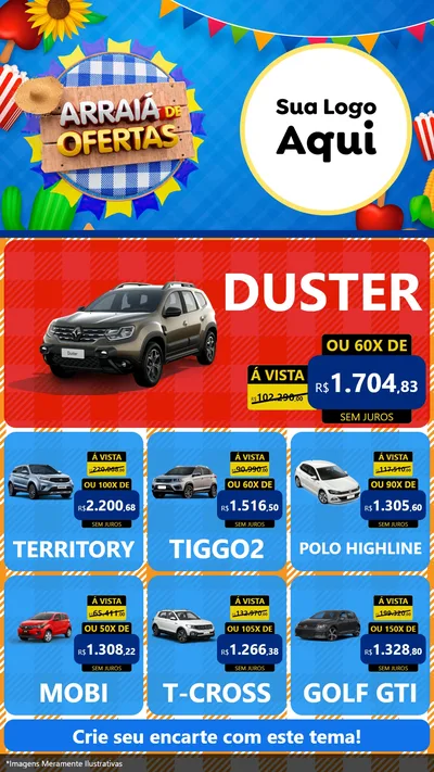 Modelo de Rede Social para Stories com o tema Arraiá de Ofertas para Concessionaria de Carros