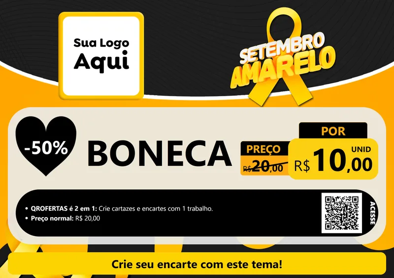 Modelo de Cartaz para Cartaz A4 Horizontal com o tema Setembro Amarelo para Brinquedos