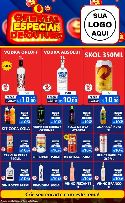 Modelo de Encarte para Encarte Grande com o tema Ofertas Especiais de Outubro para Distribuidora de bebidas