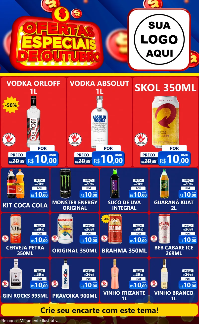 Modelo de Encarte para Encarte Grande com o tema Ofertas Especiais de Outubro para Distribuidora de bebidas