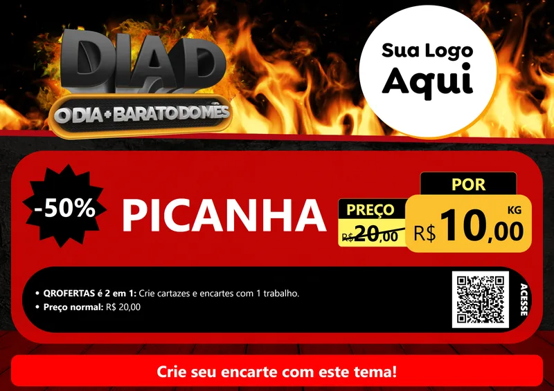 Modelo de Cartaz para Cartaz A4 Horizontal com o tema Dia D, O Dia Mais Barato Do Mês para Açougue