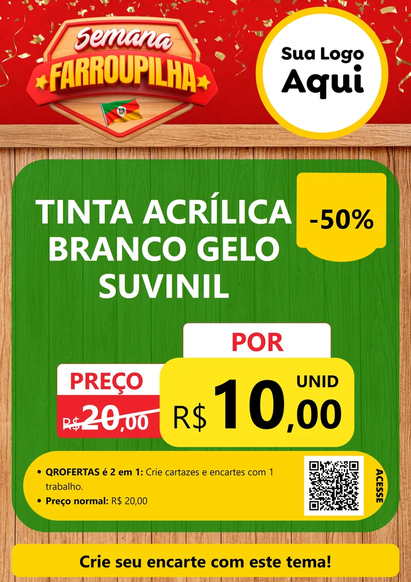 Modelo de Cartaz para Cartaz A4 Vertical com o tema Semana Farroupilha para Tintas e Ferramentas