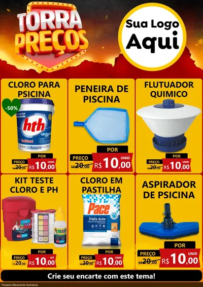 Modelo de Encarte para Encarte A4 Vertical com o tema Torra Preços para Produtos para Piscina