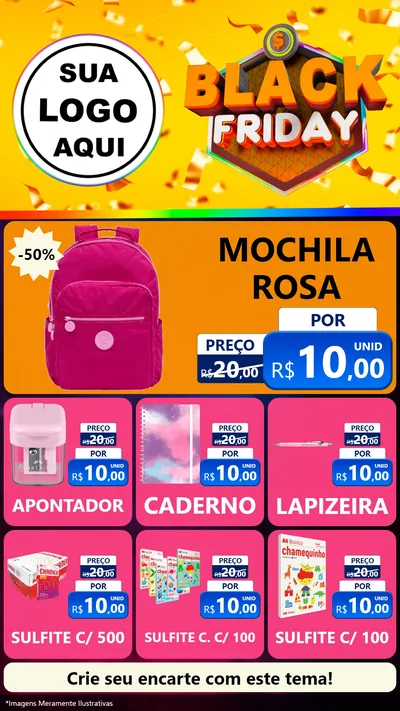 Modelo de Rede Social para Stories com o tema Black Friday para Papelaria