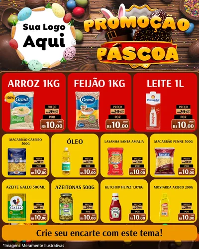 Modelo de Rede Social para Feed Instagram com o tema Promoção Páscoa para Supermercado