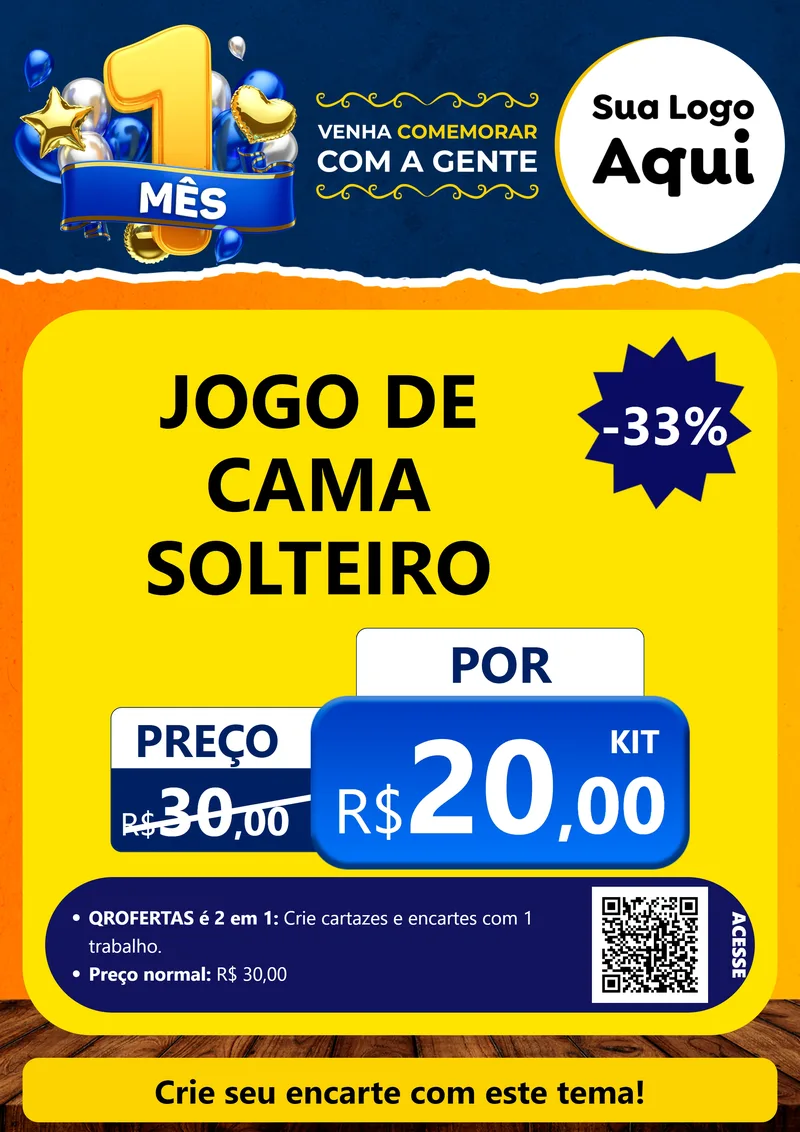 Modelo de Cartaz para Cartaz A4 Vertical com o tema Um Mês de Aniversário para Cama, Mesa e Banho