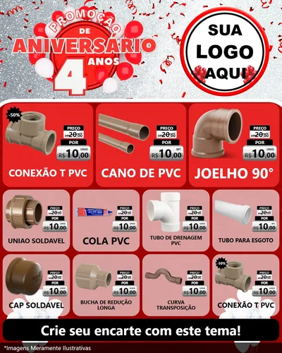 Modelo de Rede Social para Feed Instagram com o tema Promoção de Aniversário - 4 Anos para Tubos e conexões