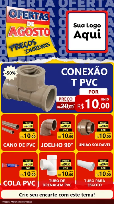 Modelo de Rede Social para Stories com o tema Ofertas de Agosto - Preços Incríveis para Tubos e conexões