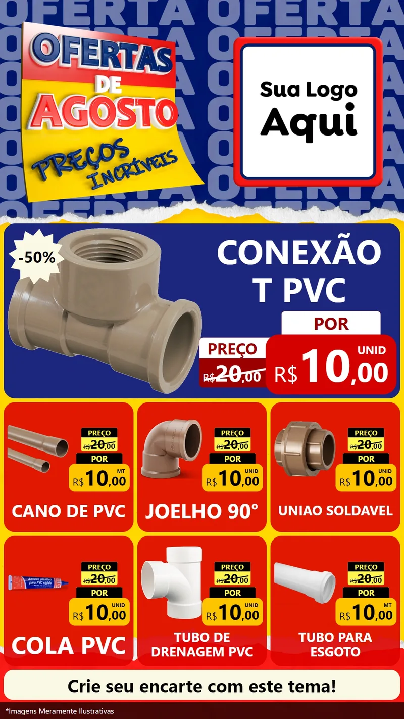 Modelo de Rede Social para Stories com o tema Ofertas de Agosto - Preços Incríveis para Tubos e conexões
