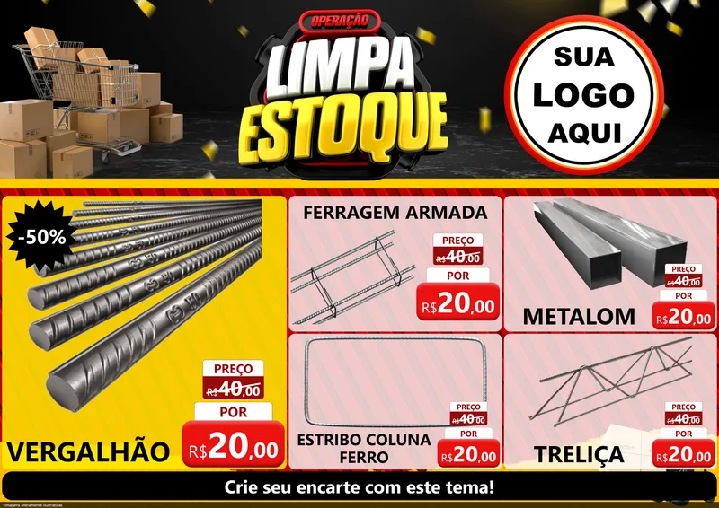 Modelo de Encarte para Encarte A4 Horizontal com o tema Operação Limpa Estoque para Ferragens