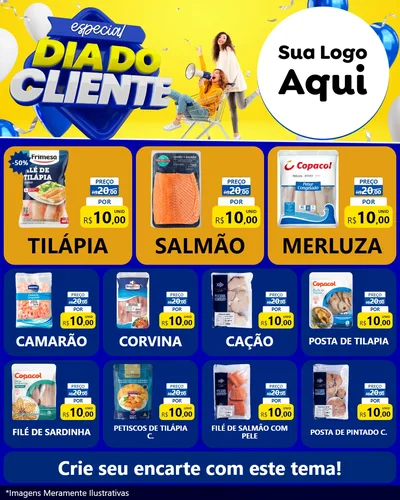 Modelo de Rede Social para Feed Instagram com o tema Especial Dia do Cliente para Peixaria