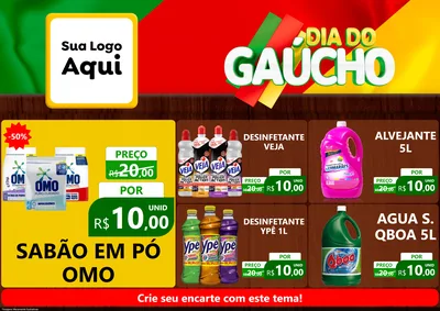 Modelo de Encarte para Encarte A4 Horizontal com o tema Dia do Gaúcho para Produtos de Limpeza