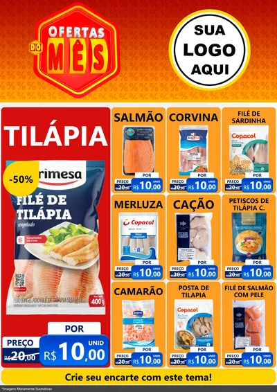 Modelo de Encarte para Encarte A4 Vertical com o tema Ofertas do Mês para Peixaria
