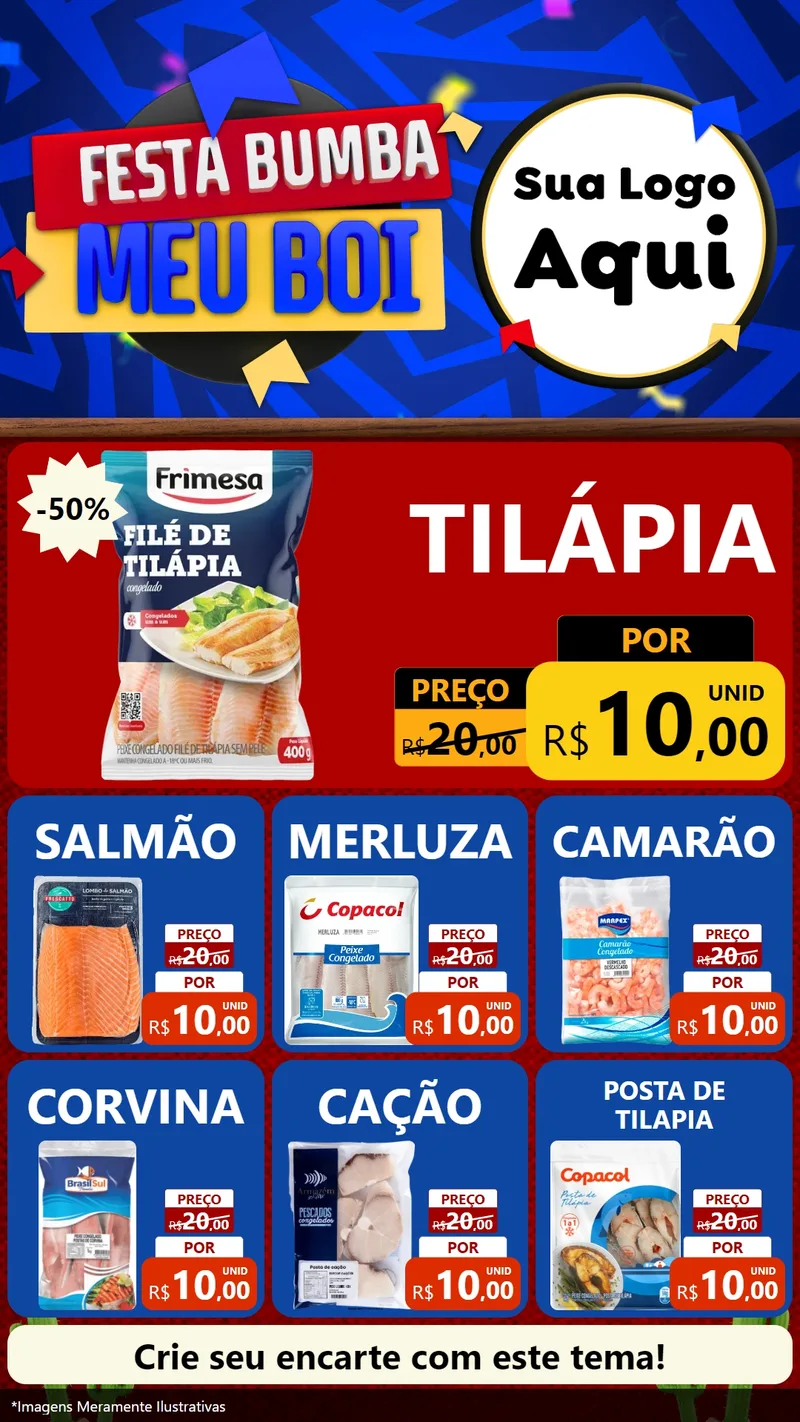 Modelo de Rede Social para Stories com o tema Festa Bumba meu Boi para Peixaria