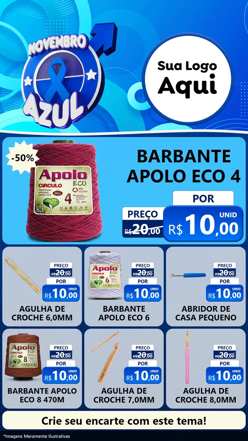 Modelo de Rede Social para Stories com o tema Novembro Azul para Armarinho e Aviamentos