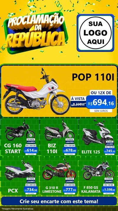 Modelo de Rede Social para Stories com o tema Proclamação da República para Concessionaria de Motos