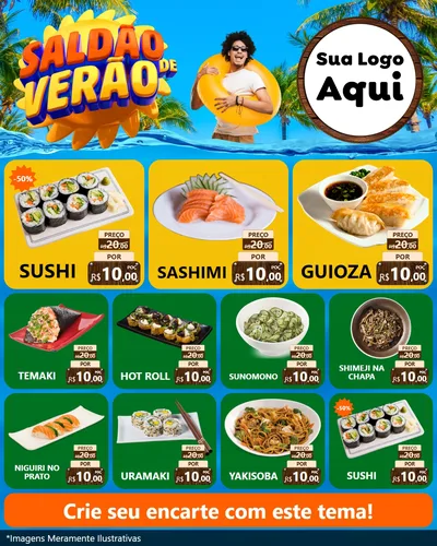 Modelo de Rede Social para Feed Instagram com o tema Saldão de Verão para Comida japonesa